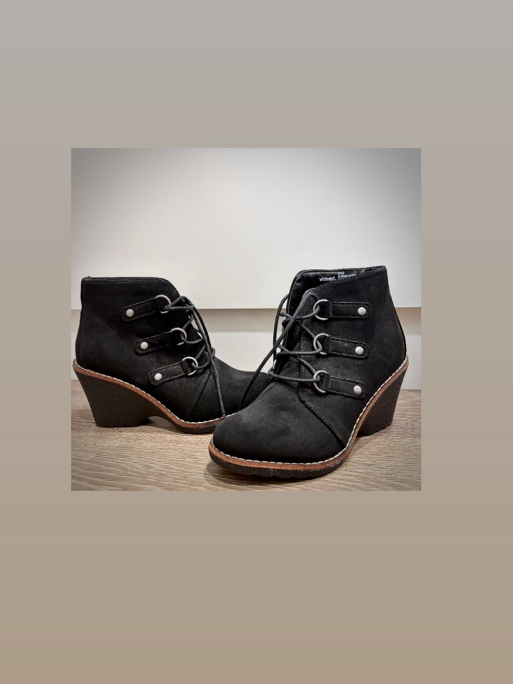 Black Suede-Look Lace-Up Wedge Ankle Booties